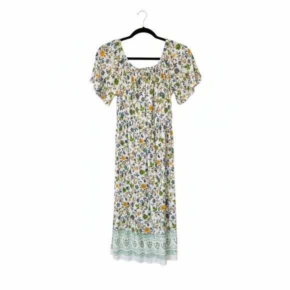 Lapogee Floral Midi Dress with Green and Yellow Accents Medium - Picture 2 of 8